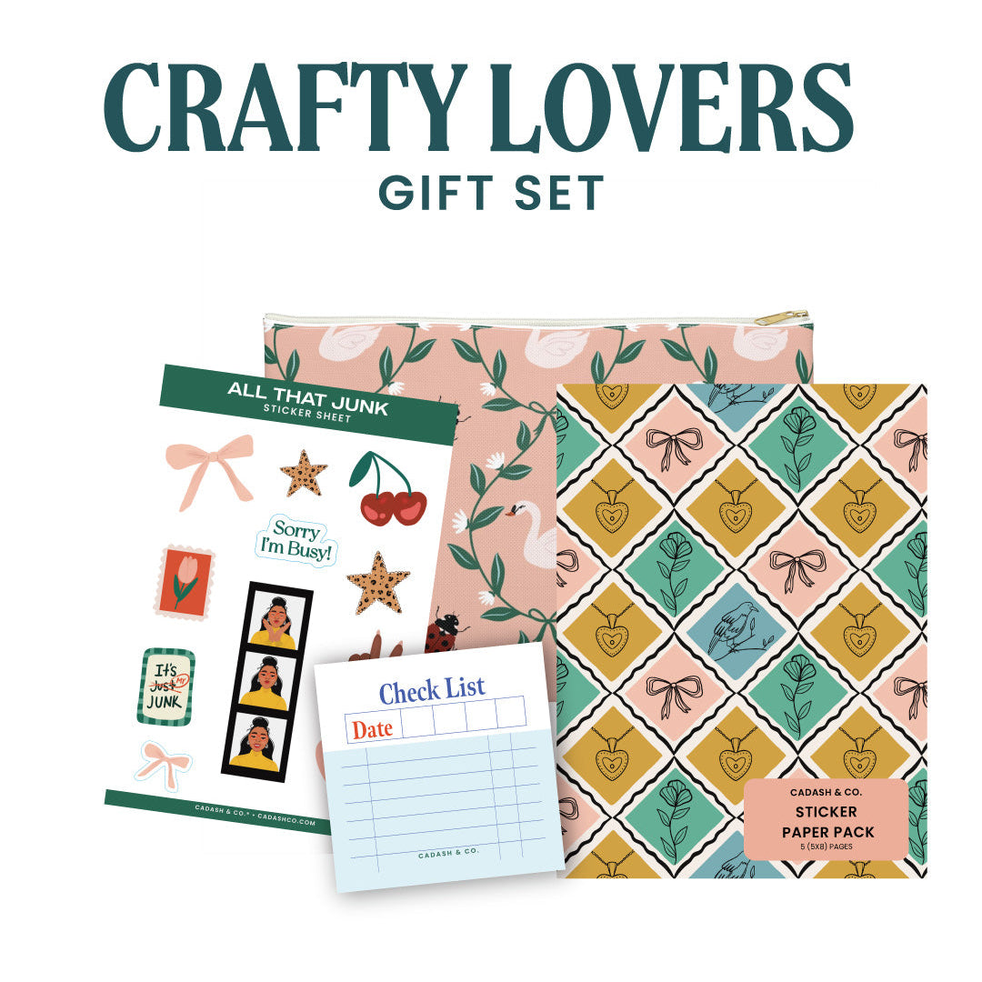 Crafty Lovers gift set with stationery items on a white background